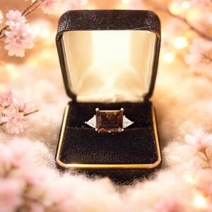 925 Silver  Chocolate Brown  And White Gemstone Ring.Size 8